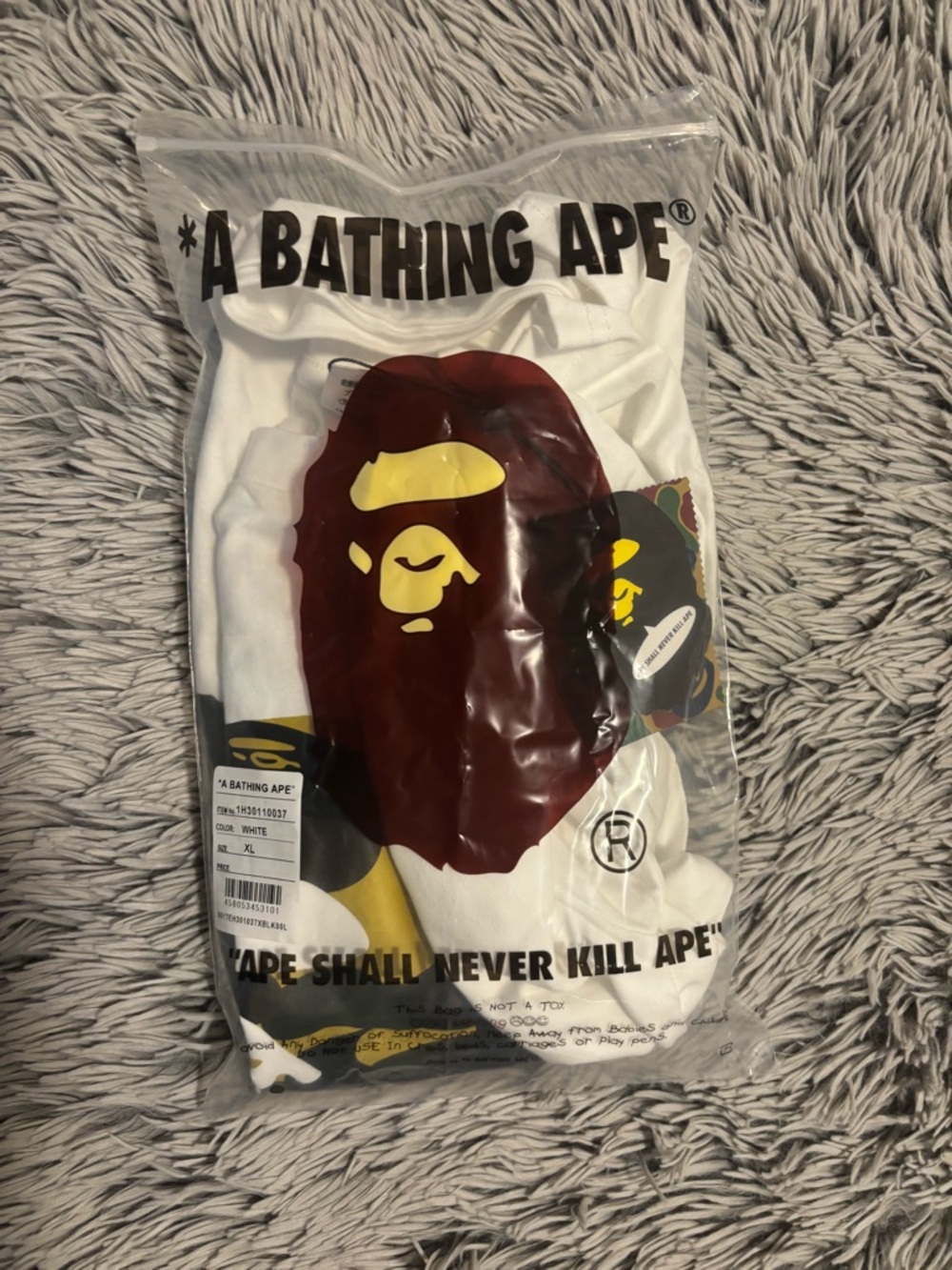 Bape White Tee with Yellow & Black Camo Ape Head - Picture 4 of 4